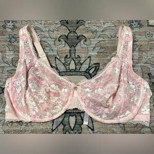 Victorias Secret Body By Victoria Unlined Demi Bra 42DD Sheer Pink Lace Lingerie